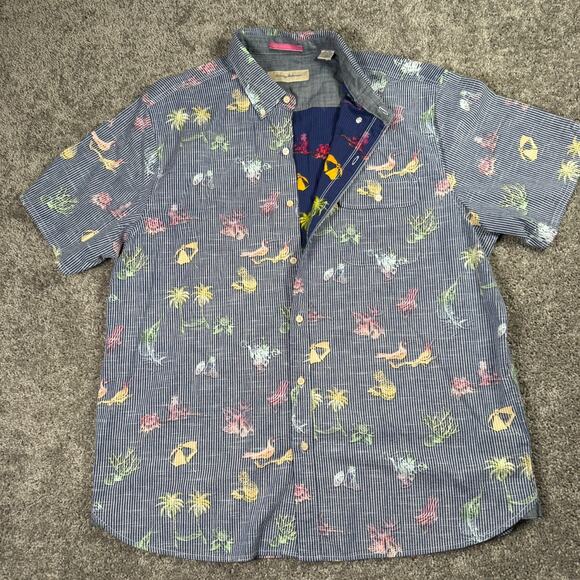 Tommy Bahama Mens Button Up Shirt XL Pride Tropical Reverse Print Cocktail - Picture 1 of 6